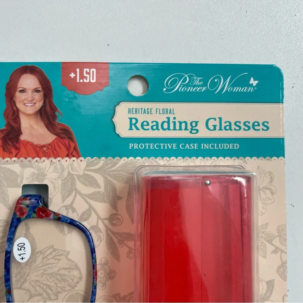 The Pioneer Woman Reading Glasses Heritage Protective Case Floral +1.50 Blue Red